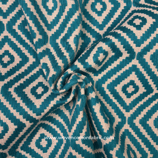 Teal Diamond Jacquard  Fabric, Per Meter