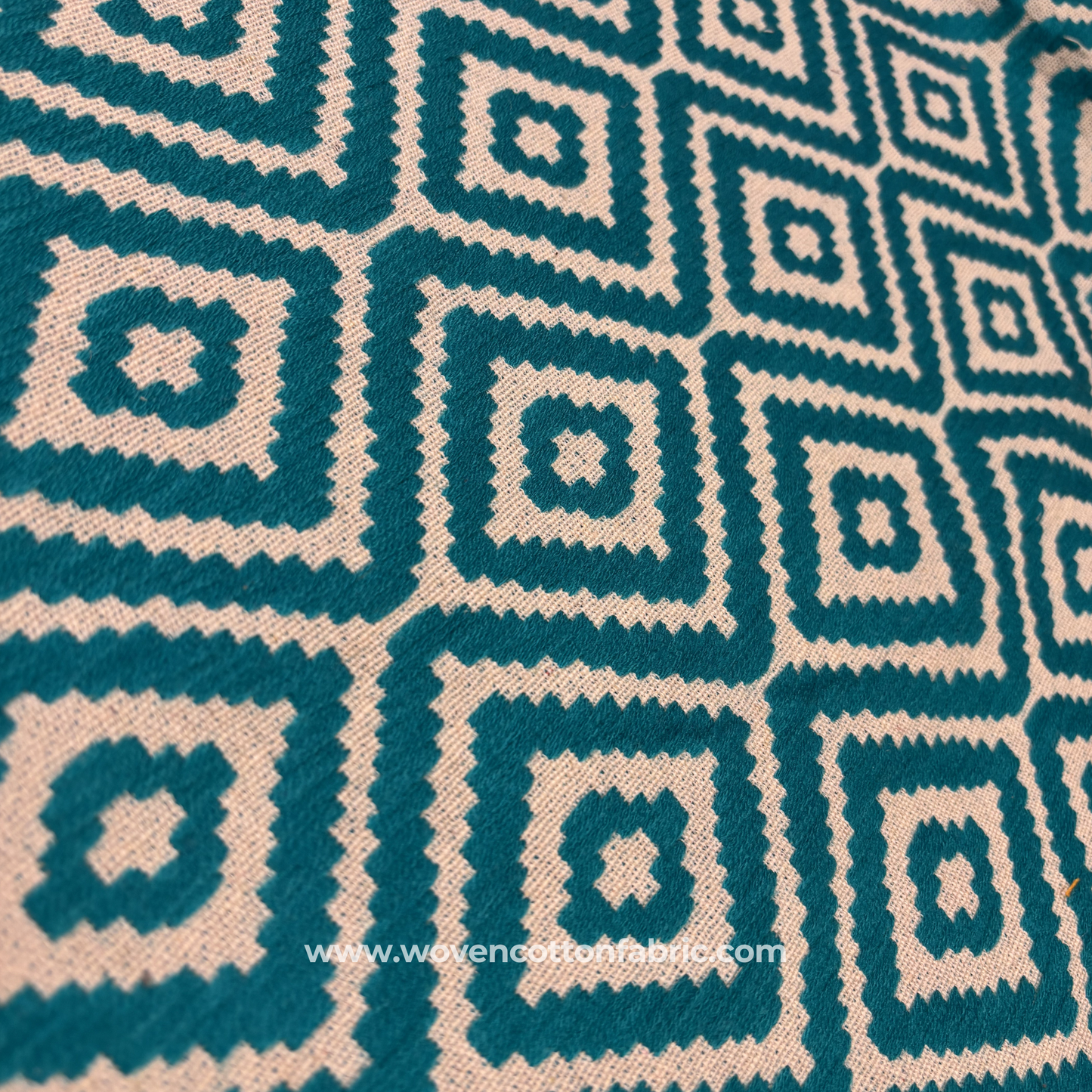 Teal Diamond Jacquard  Fabric, Per Meter