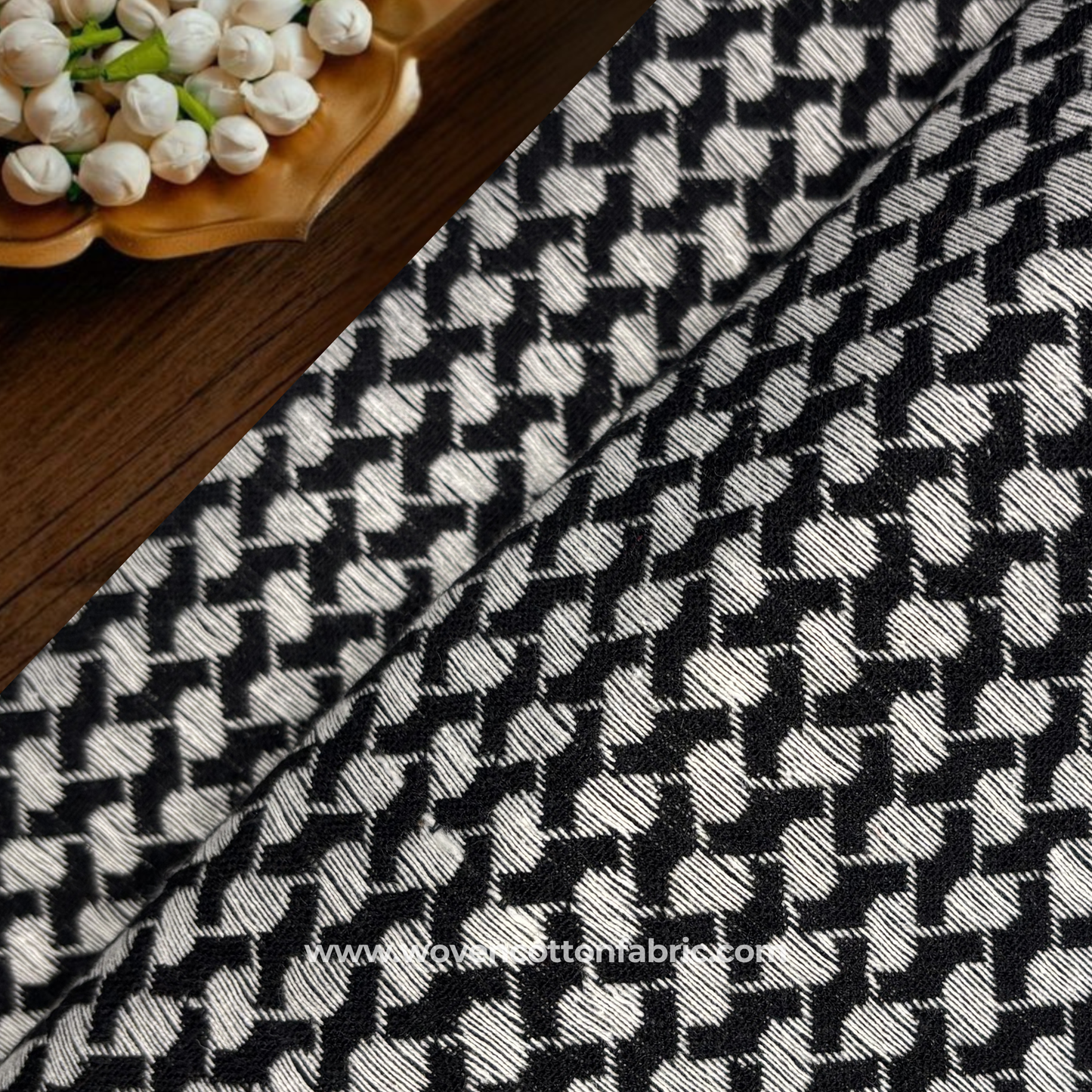 Monochrome Mini-Houndstooth Cotton Fabric, Per Meter