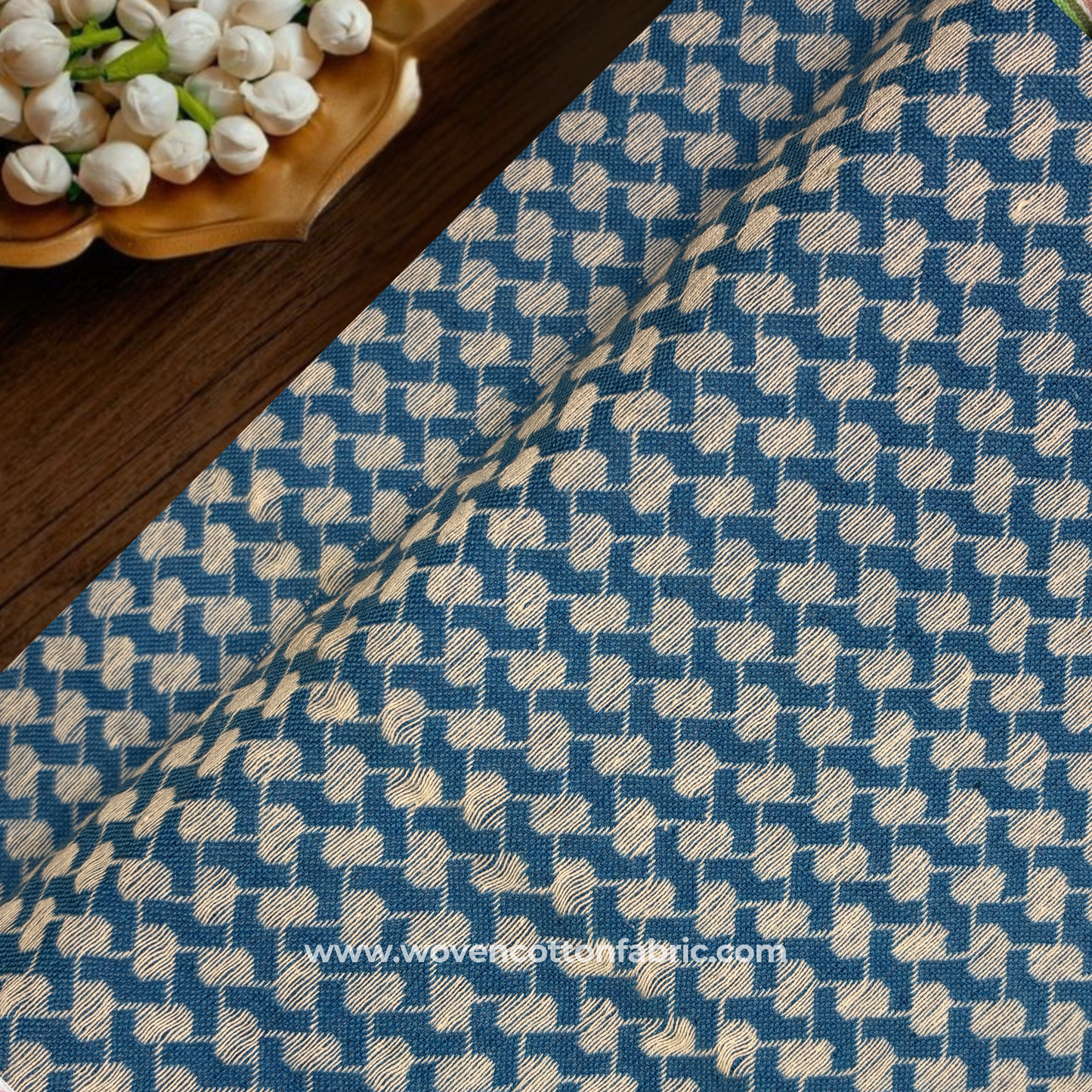 Slate & Sky Geometric Twill Fabric, Per Meter