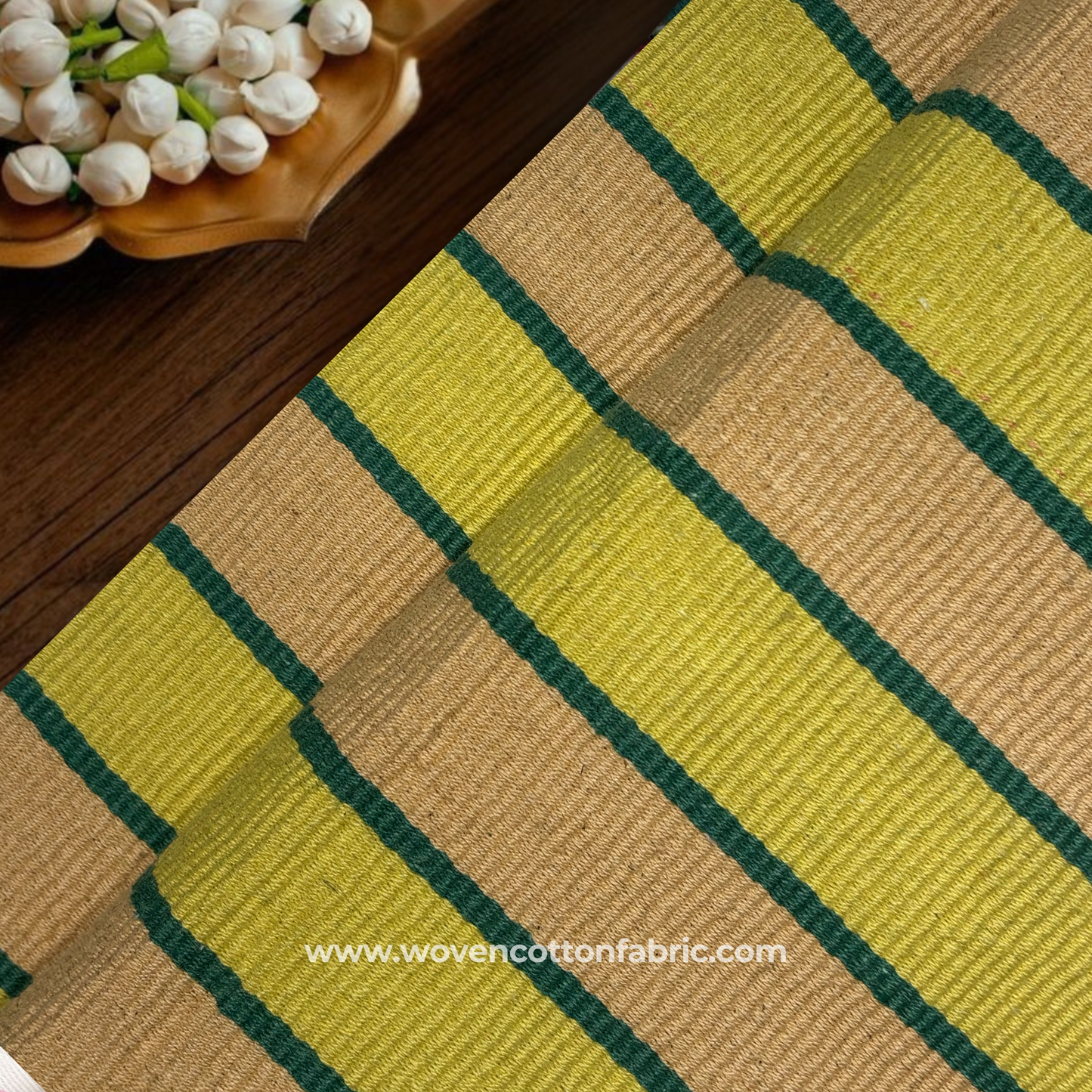 Citrus Earth Ribbed Handloom Cotton Fabric, Per Meter