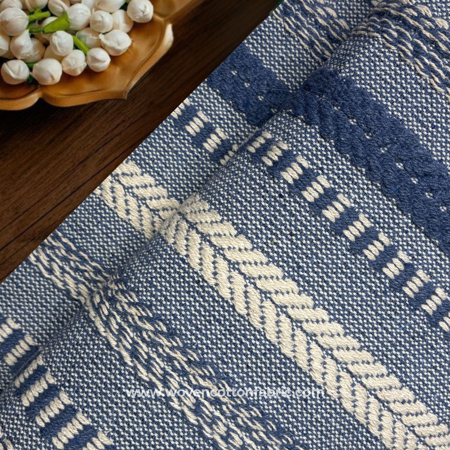 Artisan Blue Drift Woven Cotton Fabric, Per Meter