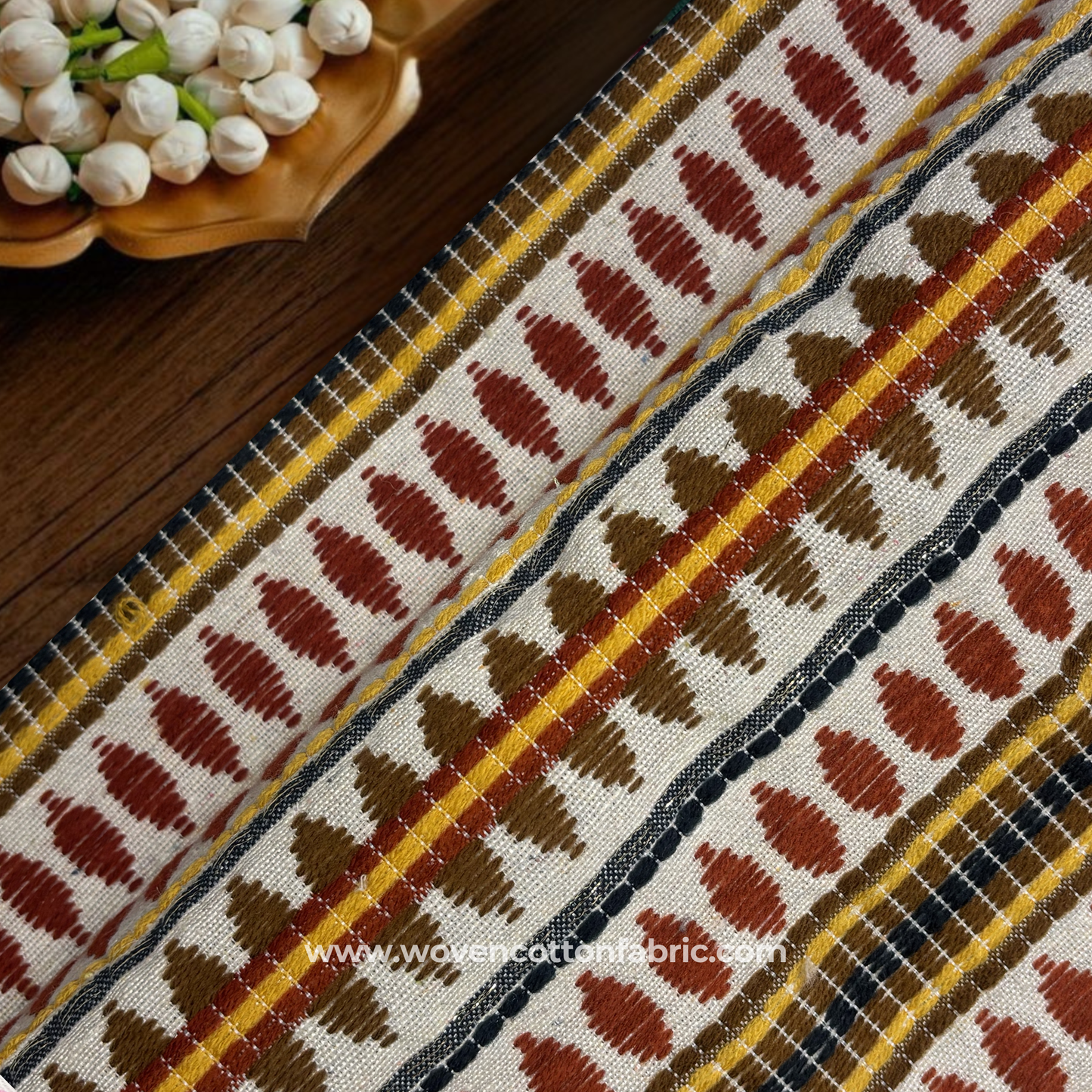 Terracotta Tribal Weave Fabric, Per Meter