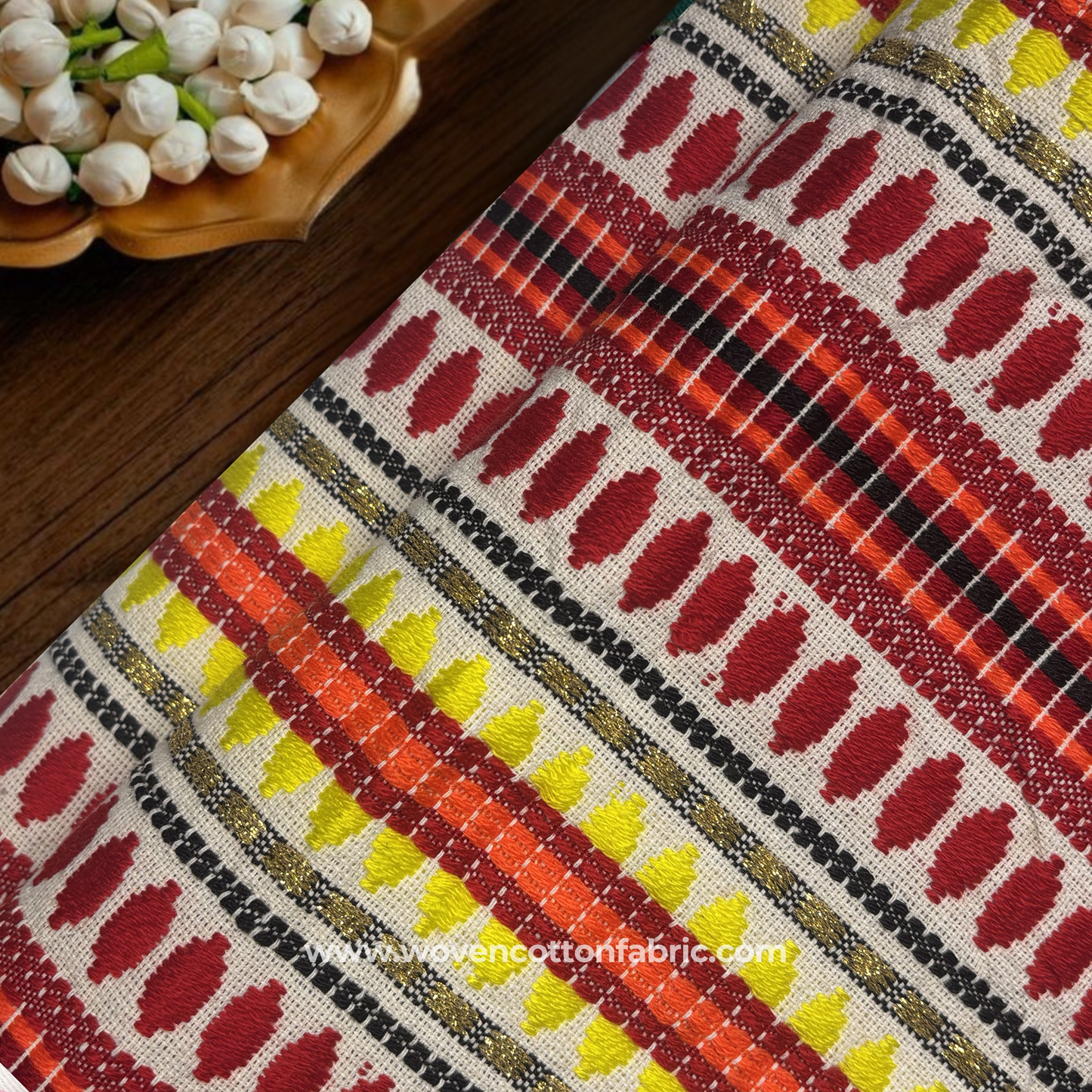 Solar Flare Tribal Handloom Fabric, Per Meter