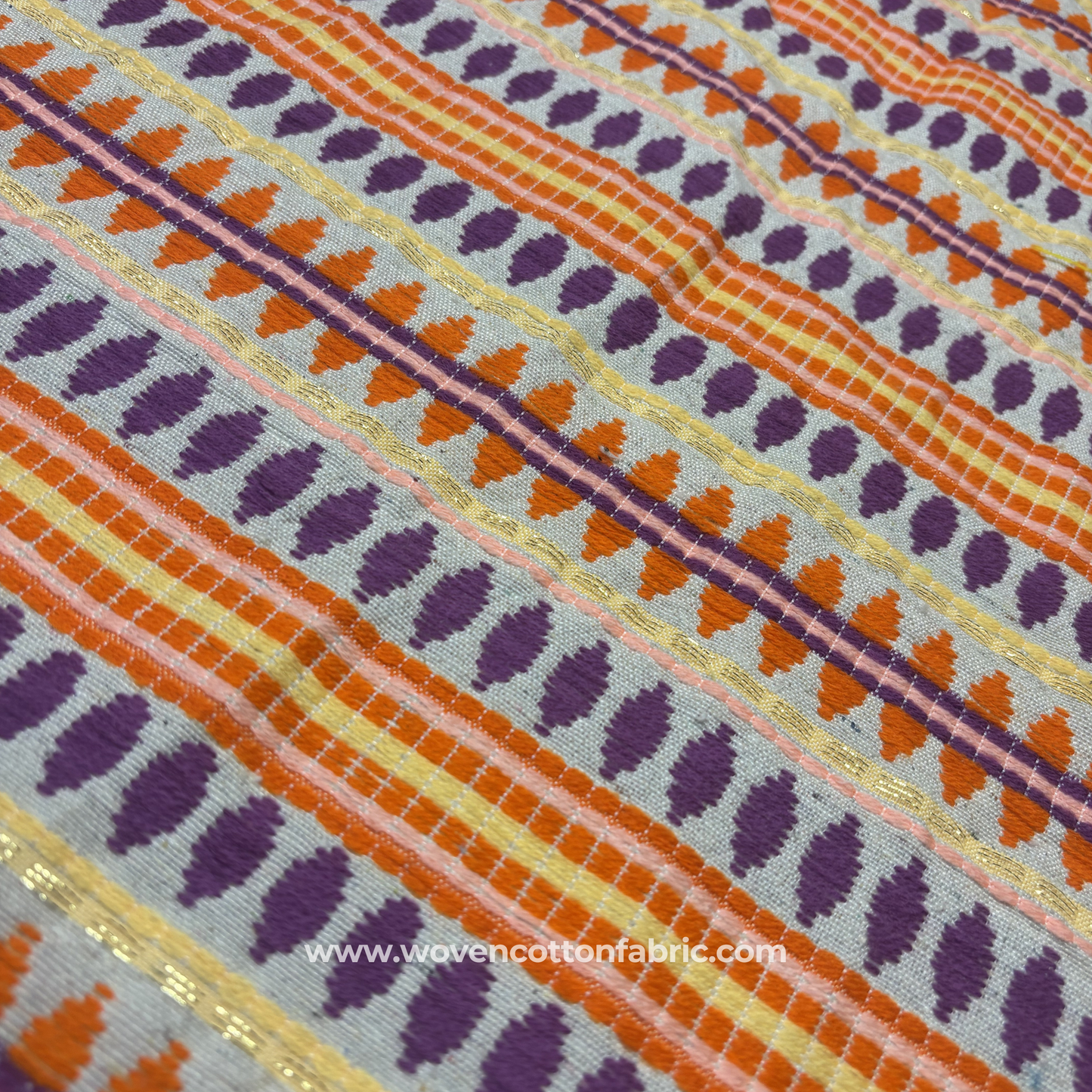 Sunset Bloom Gilded Cotton Weave Fabric, Per Meter