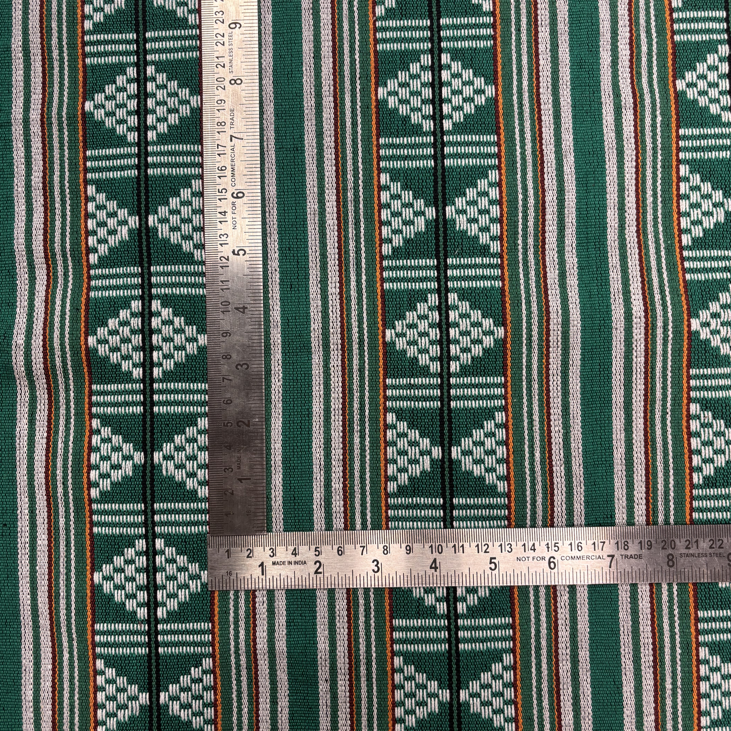 Emerald Horizon Geometric Weave Fabric, Per Meter