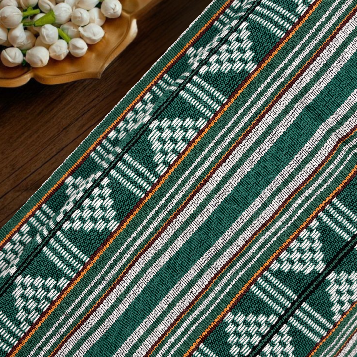 Emerald Horizon Geometric Weave Fabric, Per Meter