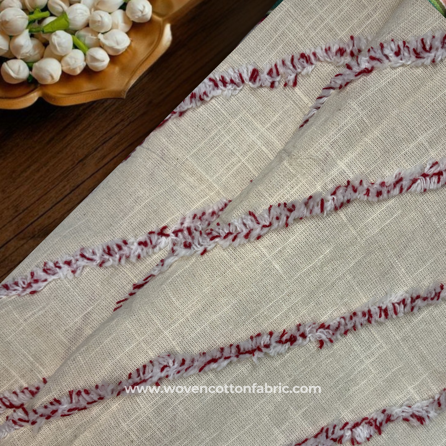 Fringed Stripe Muslin Fabric, Per Meter