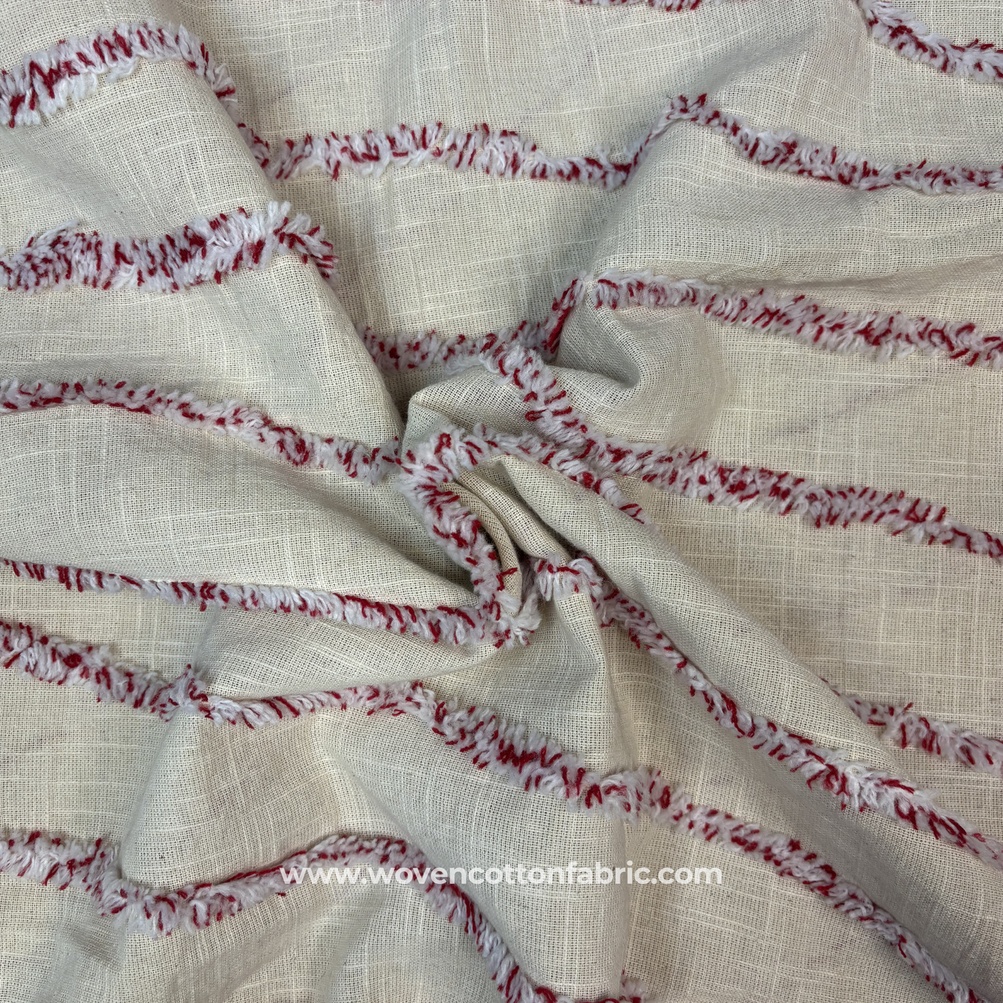 Fringed Stripe Muslin Fabric, Per Meter