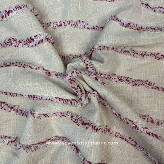 Fringed Stripe Muslin Fabric, Per Meter