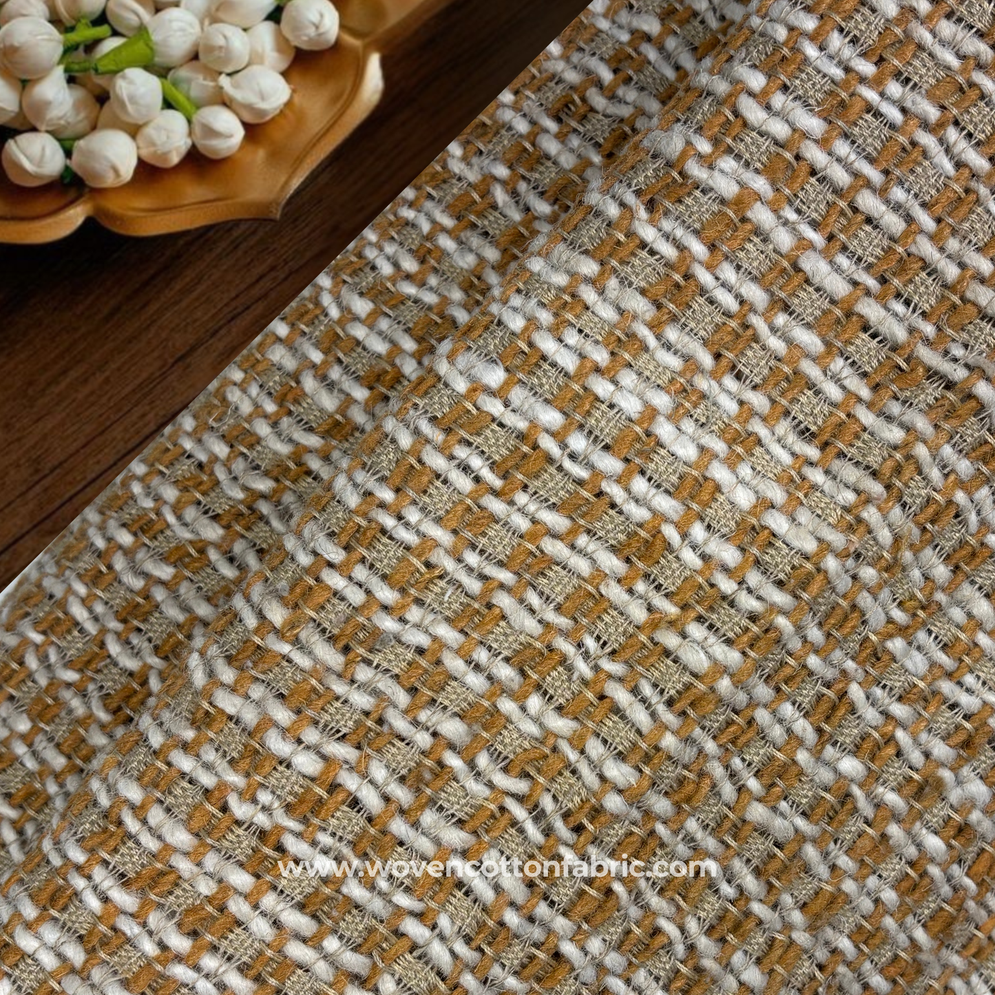 Autumn Harvest Hand-Woven Textured Cotton Fabric, Per Meter