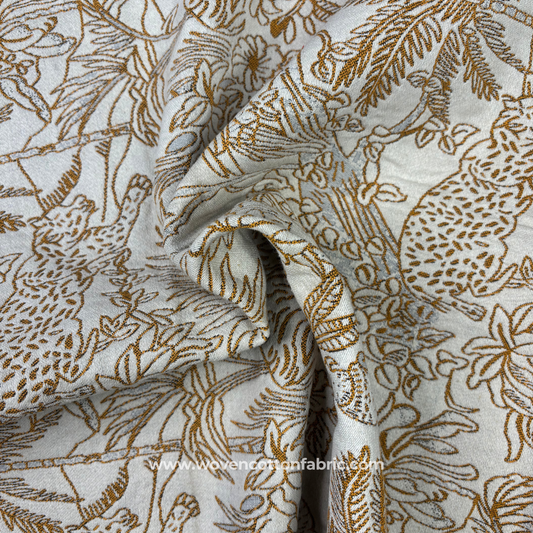 Golden Jungle Majesty Jacquard Fabric, Per Meter
