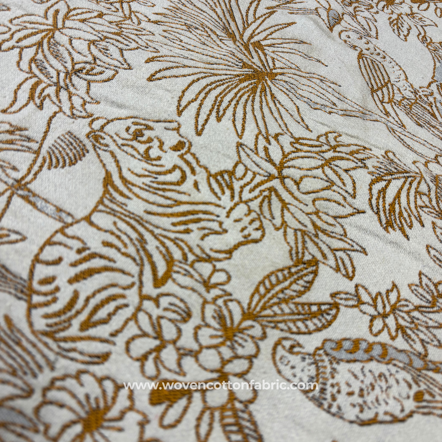 Golden Jungle Majesty Jacquard Fabric, Per Meter