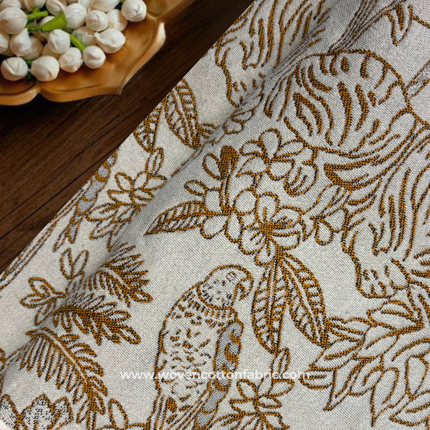 Golden Jungle Majesty Jacquard Fabric, Per Meter