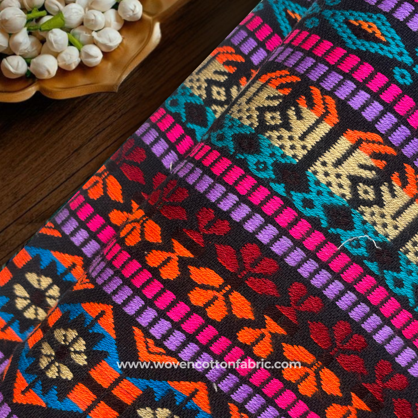 Midnight Neon Geometric Jacquard Fabric, Per Meter