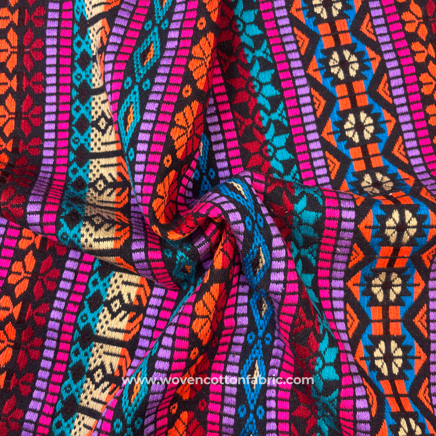 Midnight Neon Geometric Jacquard Fabric, Per Meter