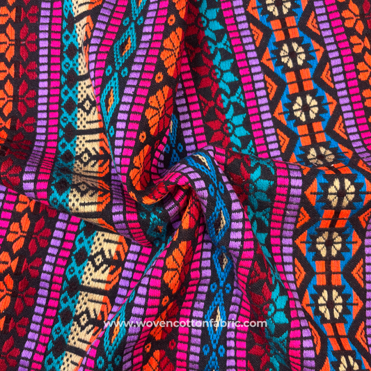 Midnight Neon Geometric Jacquard Fabric, Per Meter