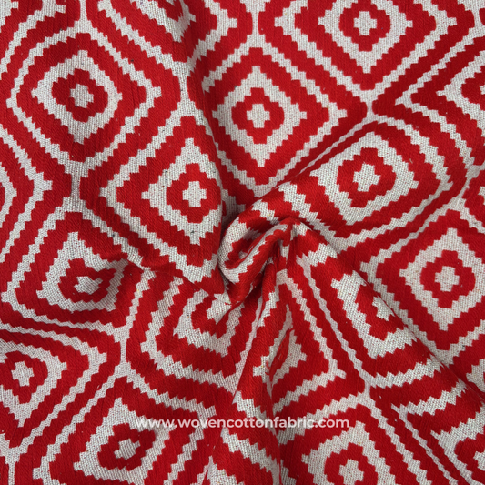 Crimson Diamond Ikat-Style Jacquard Fabric, Per Meter