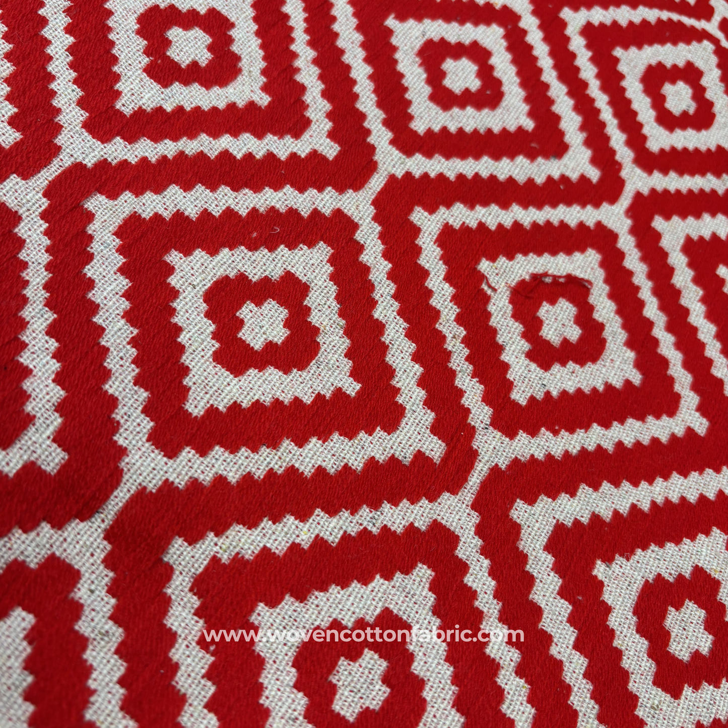 Crimson Diamond Ikat-Style Jacquard Fabric, Per Meter