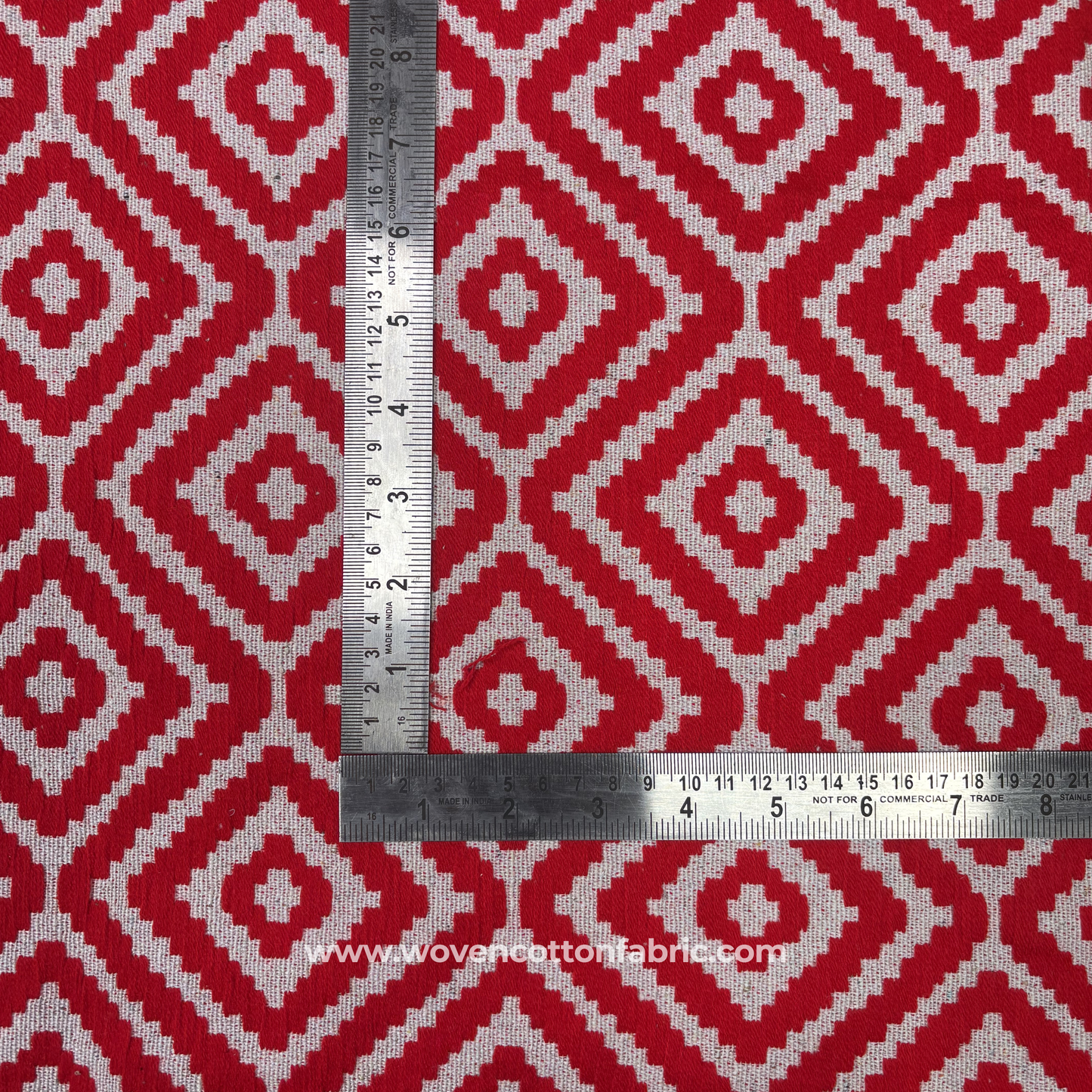 Crimson Diamond Ikat-Style Jacquard Fabric, Per Meter