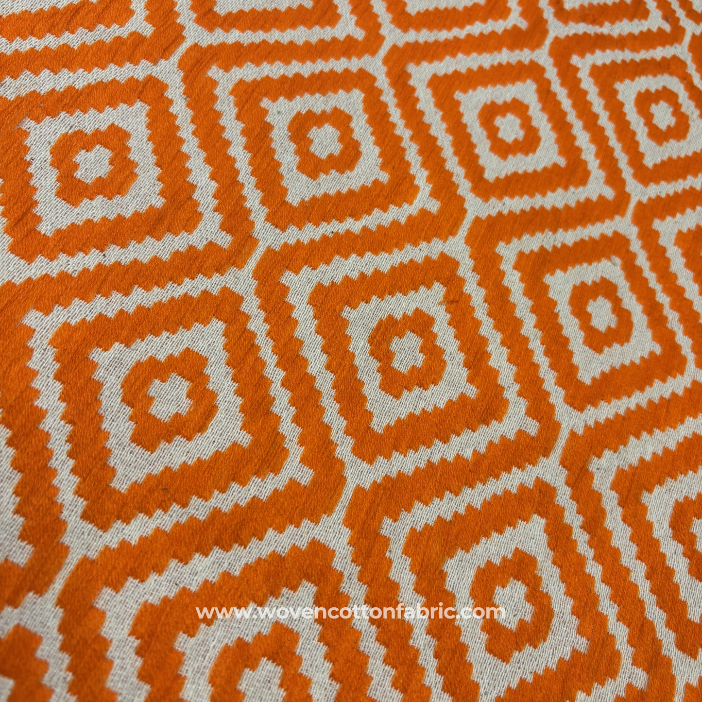 Saffron Diamond Ikat-Style Jacquard Fabric, Per Meter
