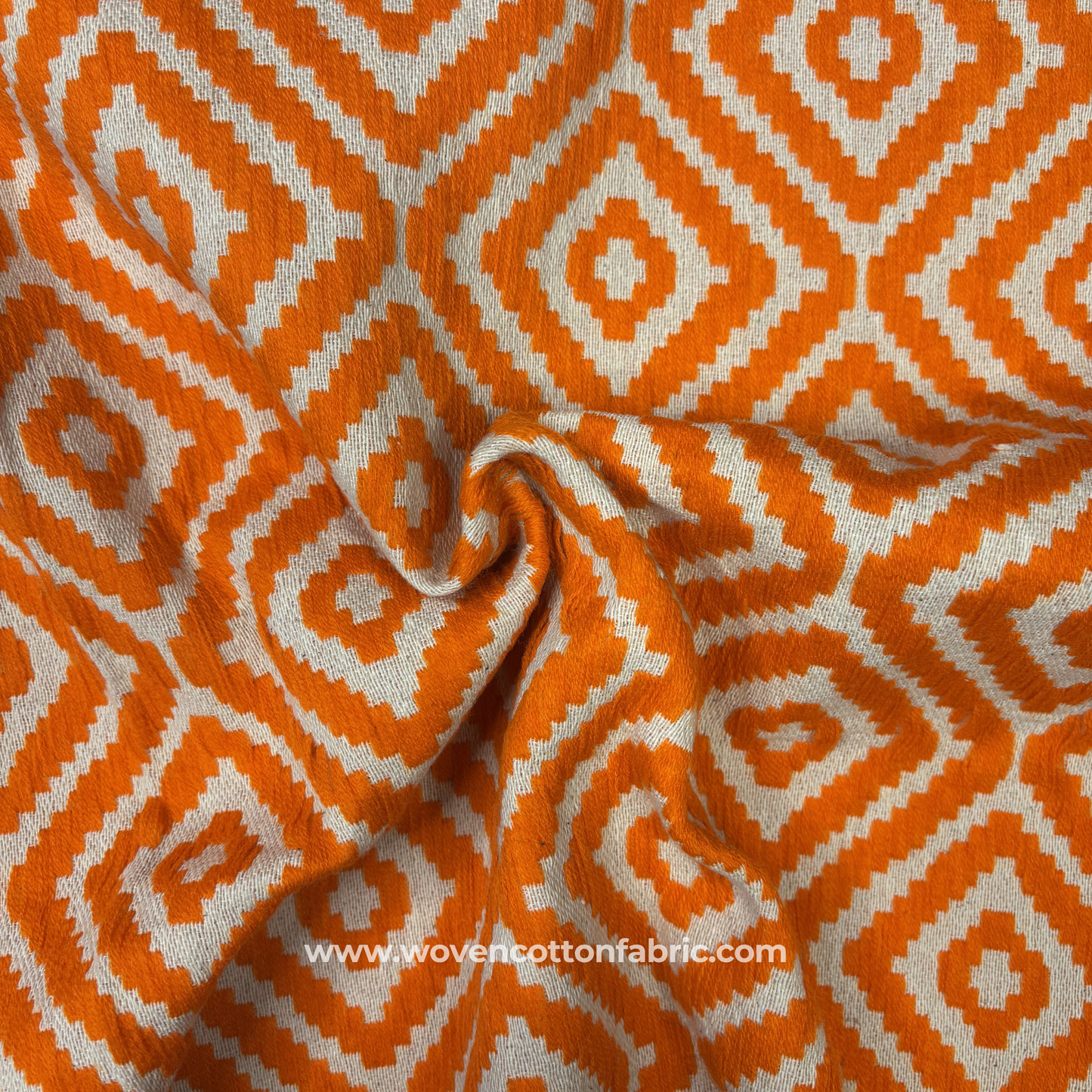 Saffron Diamond Ikat-Style Jacquard Fabric, Per Meter