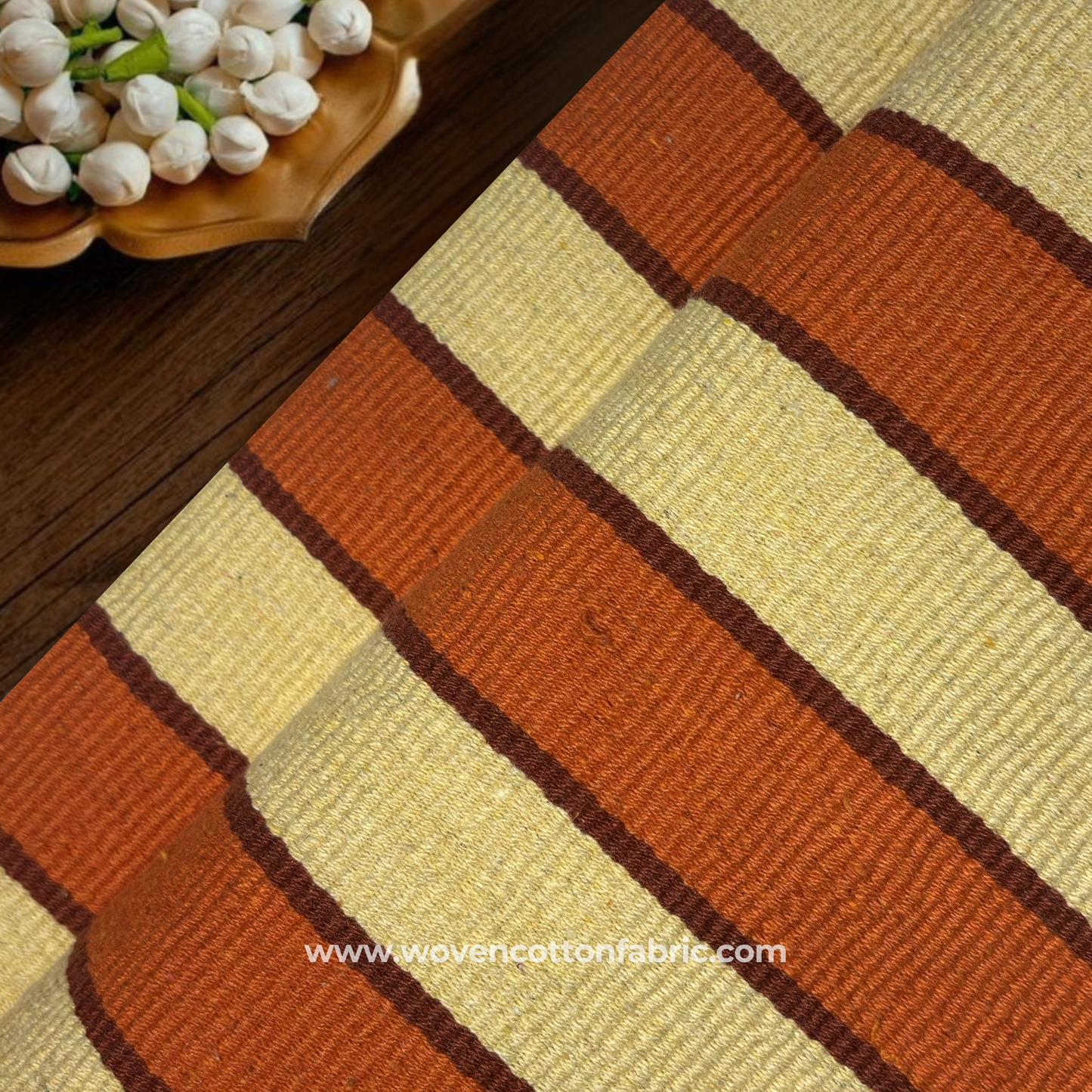 Terracotta Heritage Stripe Woven Fabric, Per Meter