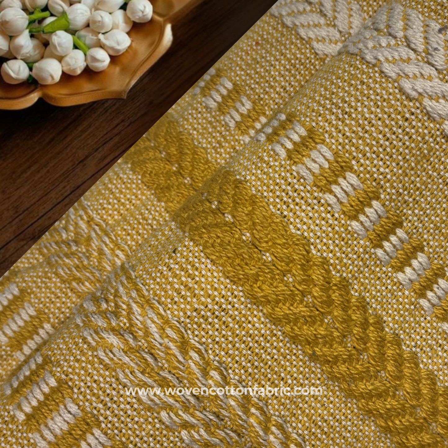 Mustard Seed Geometric Linear Textile  Fabric, Per Meter