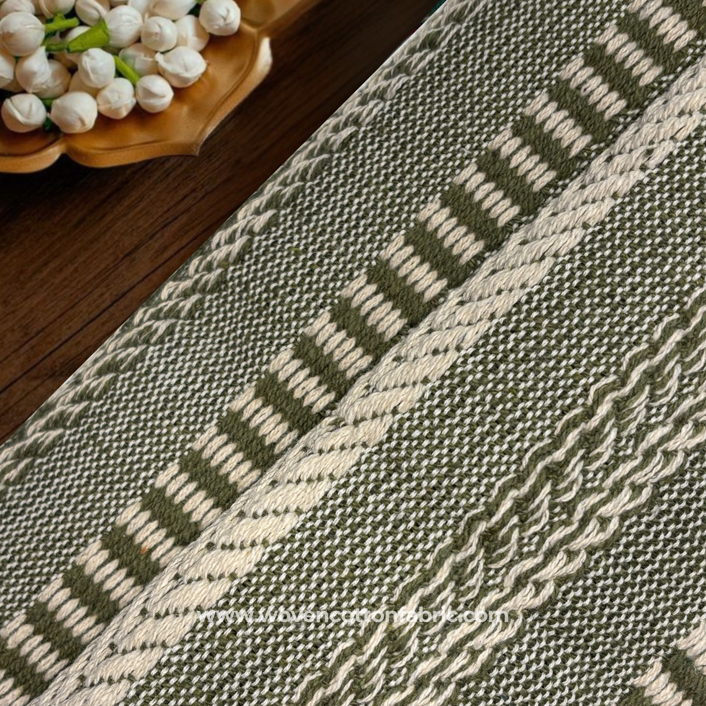 Olive Grove Textured Cotton Canvas  Fabric, Per Meter