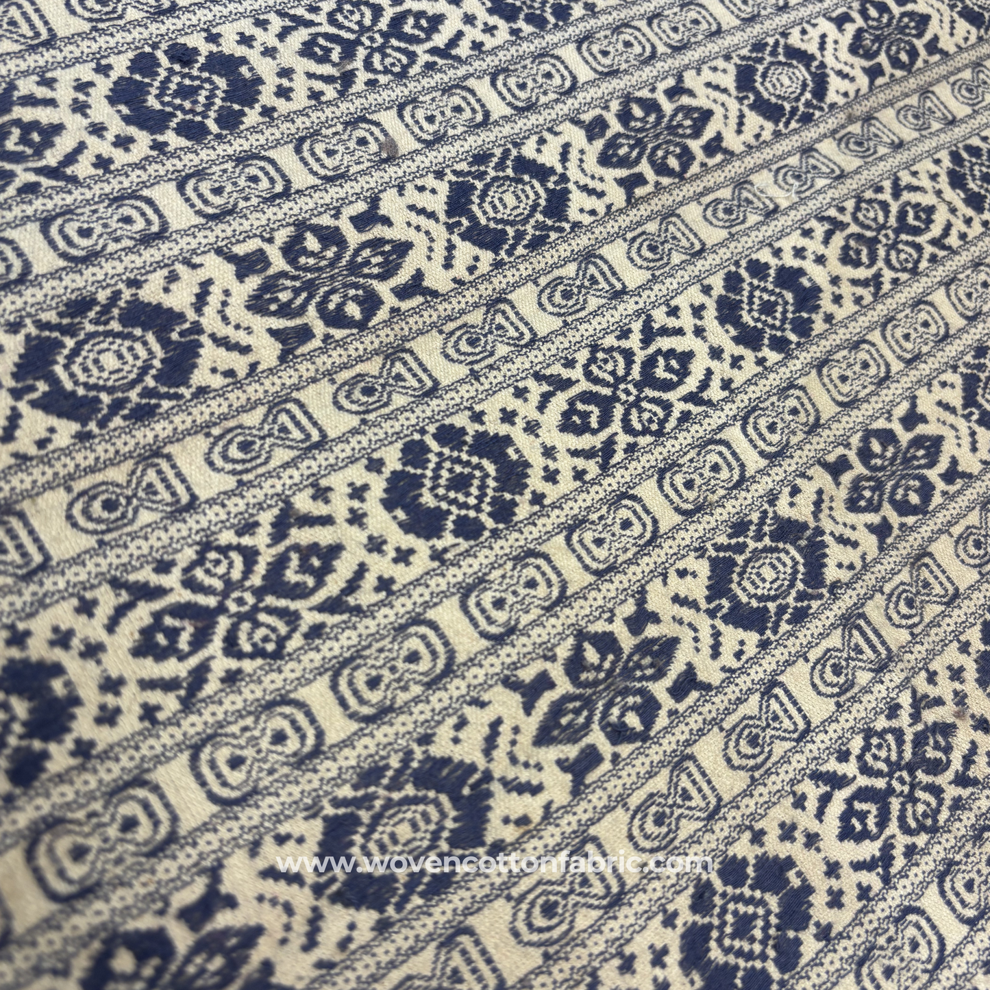 Indigo Heritage Floral Jacquard  Fabric, Per Meter