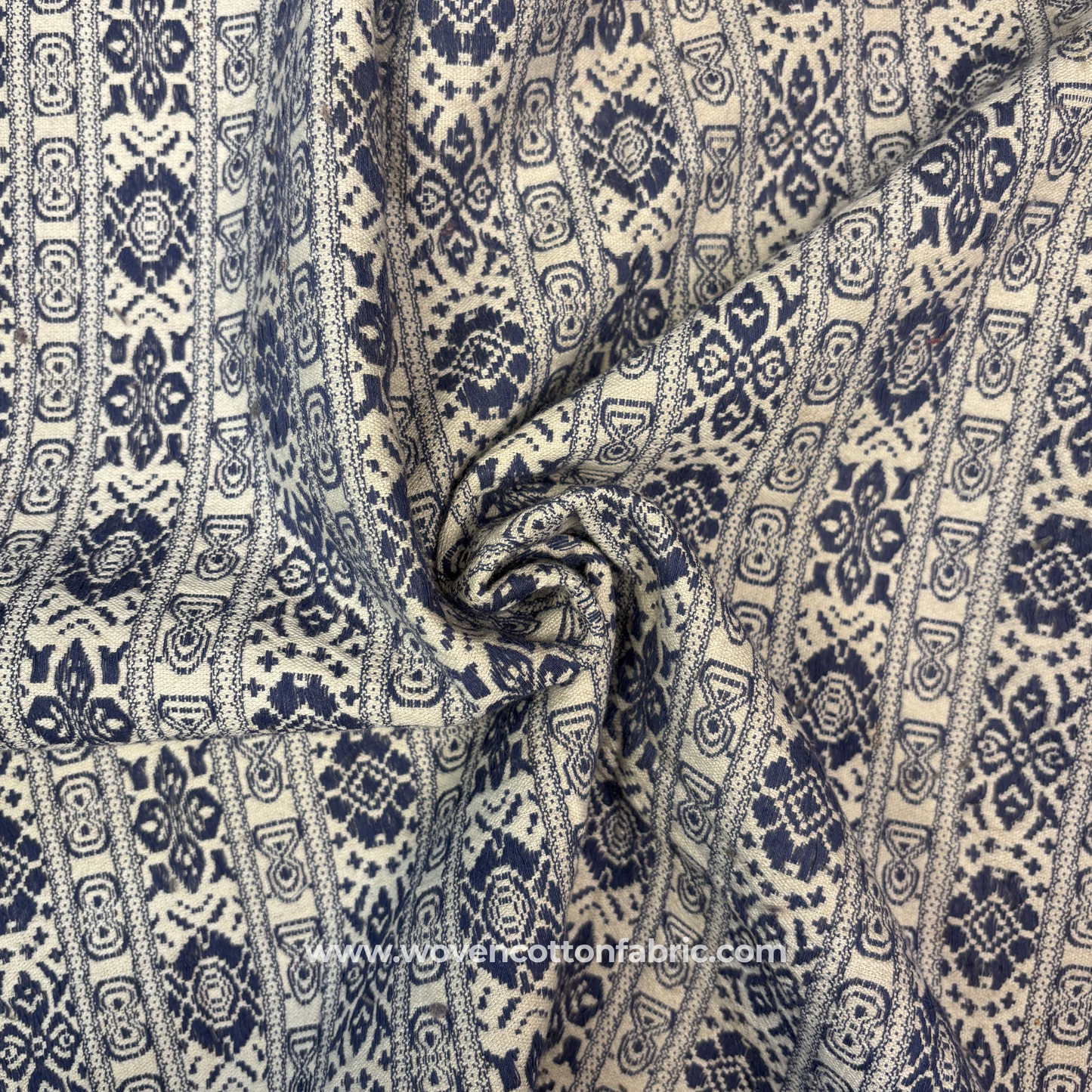 Indigo Heritage Floral Jacquard  Fabric, Per Meter