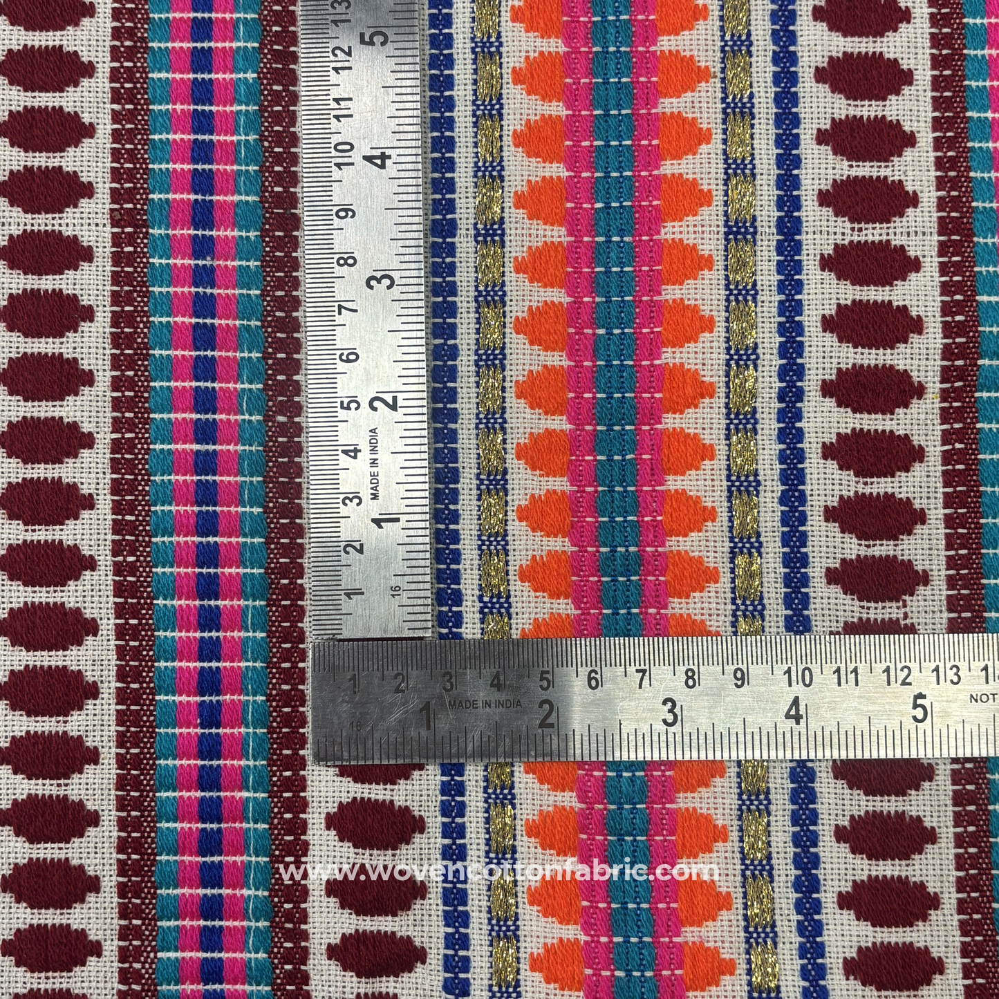 Midnight Garnet Zari-Accent Woven Fabric, Per Meter