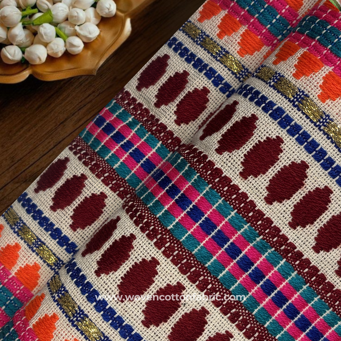 Midnight Garnet Zari-Accent Woven Fabric, Per Meter