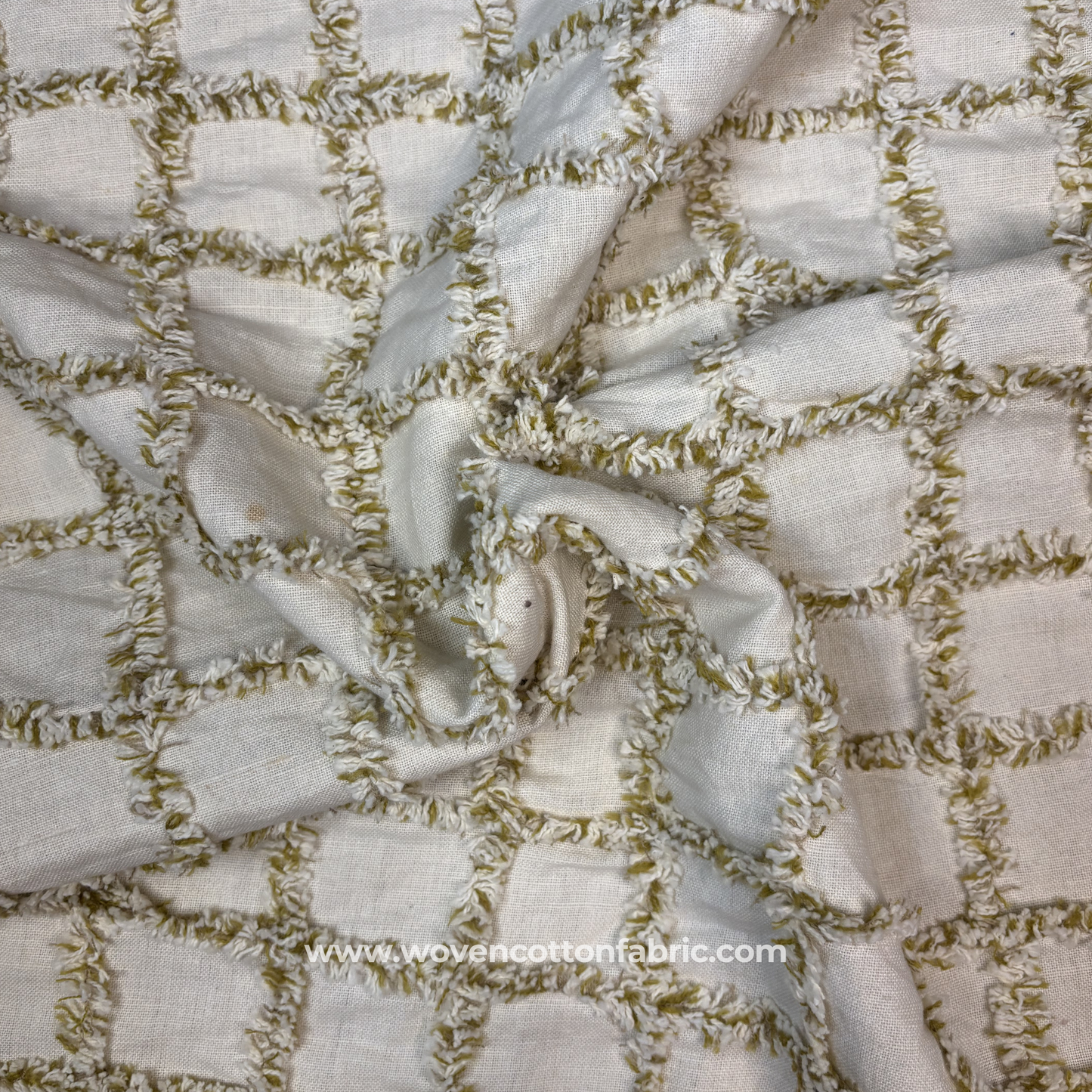 Moss Tufted Lattice Cotton Fabric, Per Meter