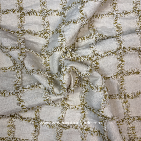 Moss Tufted Lattice Cotton Fabric, Per Meter