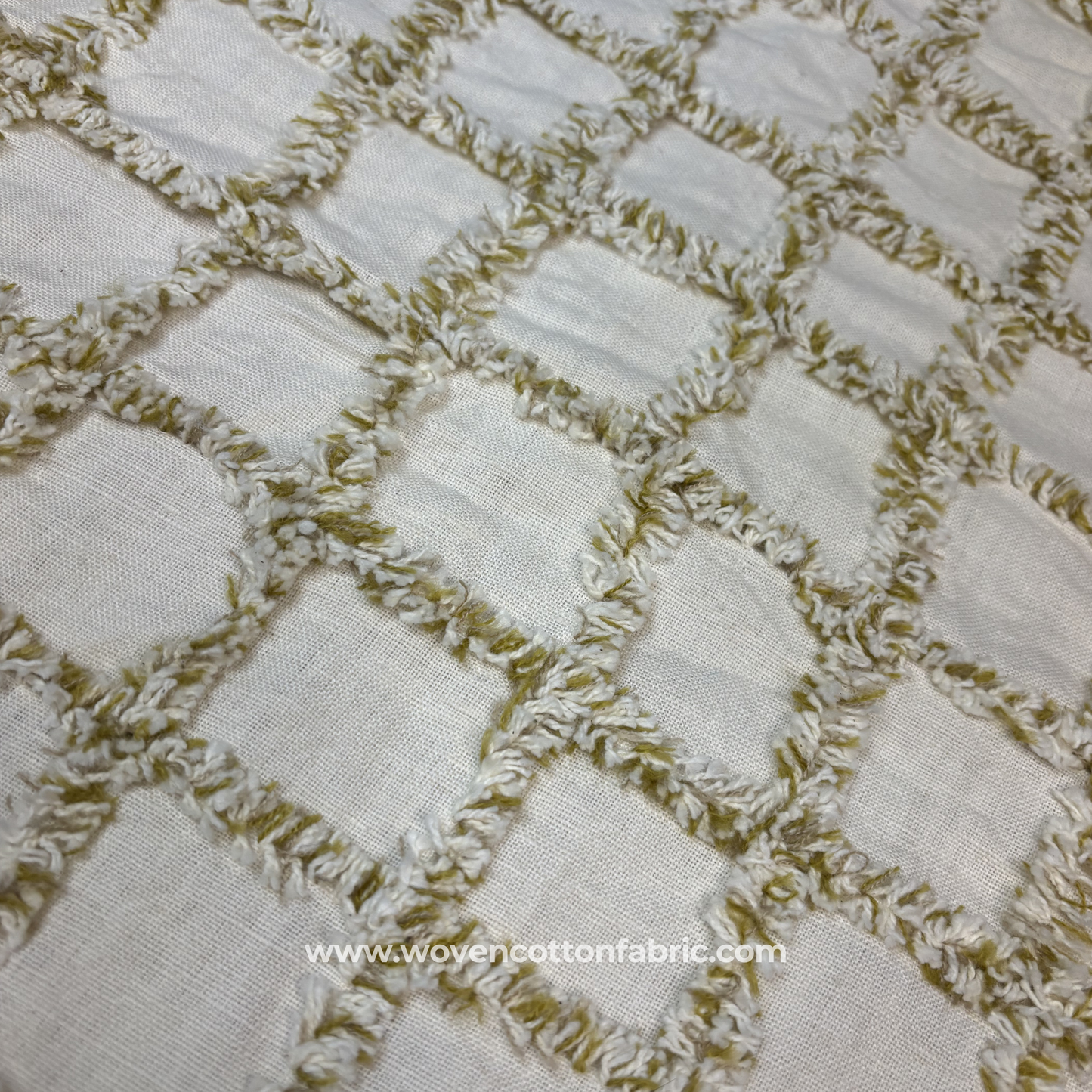 Moss Tufted Lattice Cotton Fabric, Per Meter