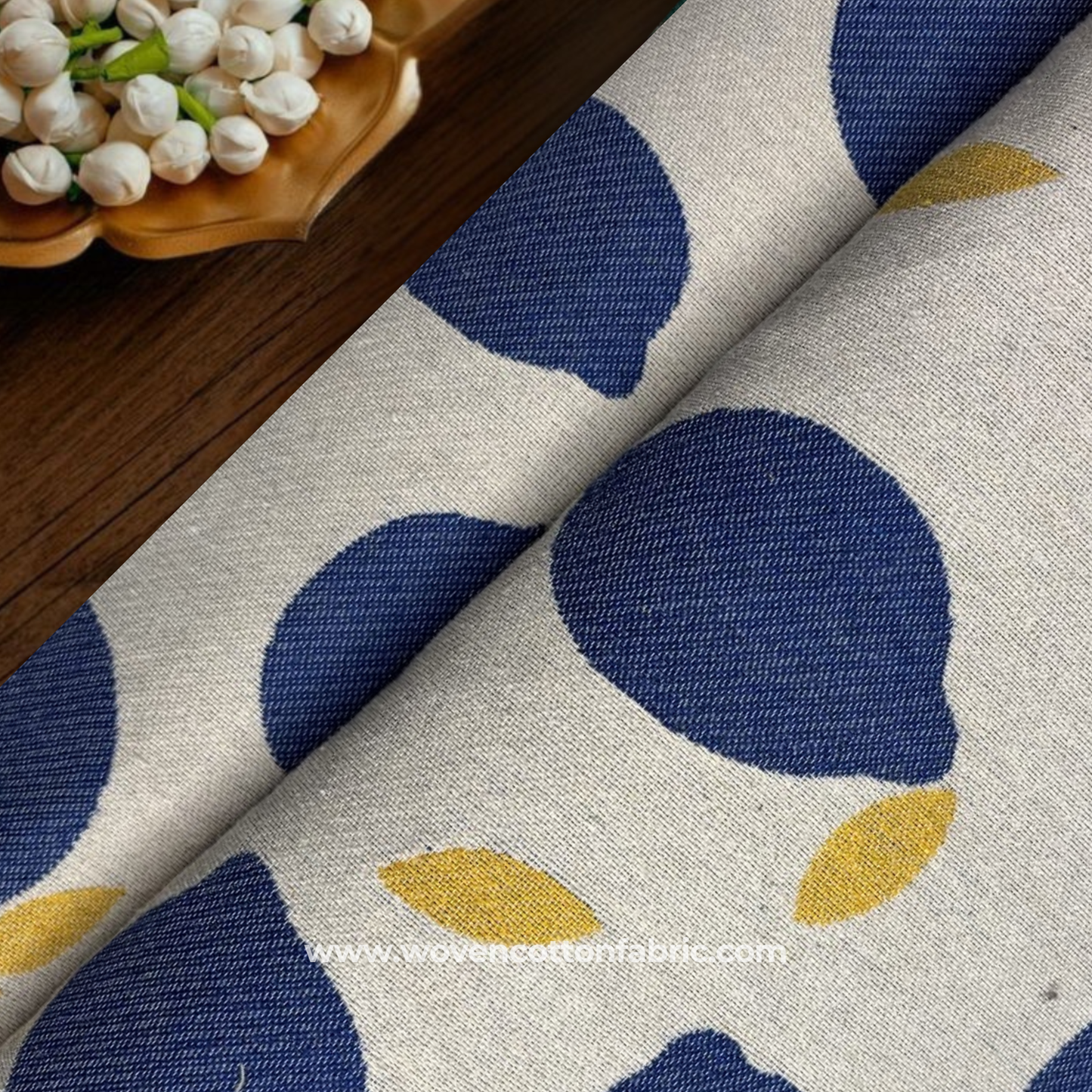 Indigo Zest Woven Cotton Fabric, Per Meter