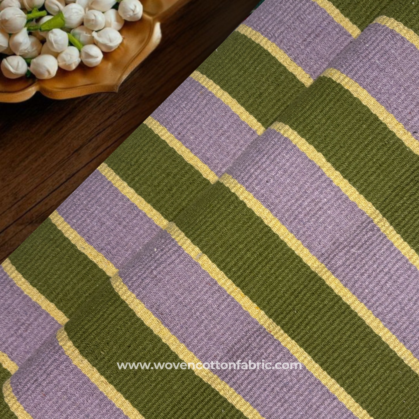 Lavender & Moss Ribbed Stripe Fabric, Per Meter