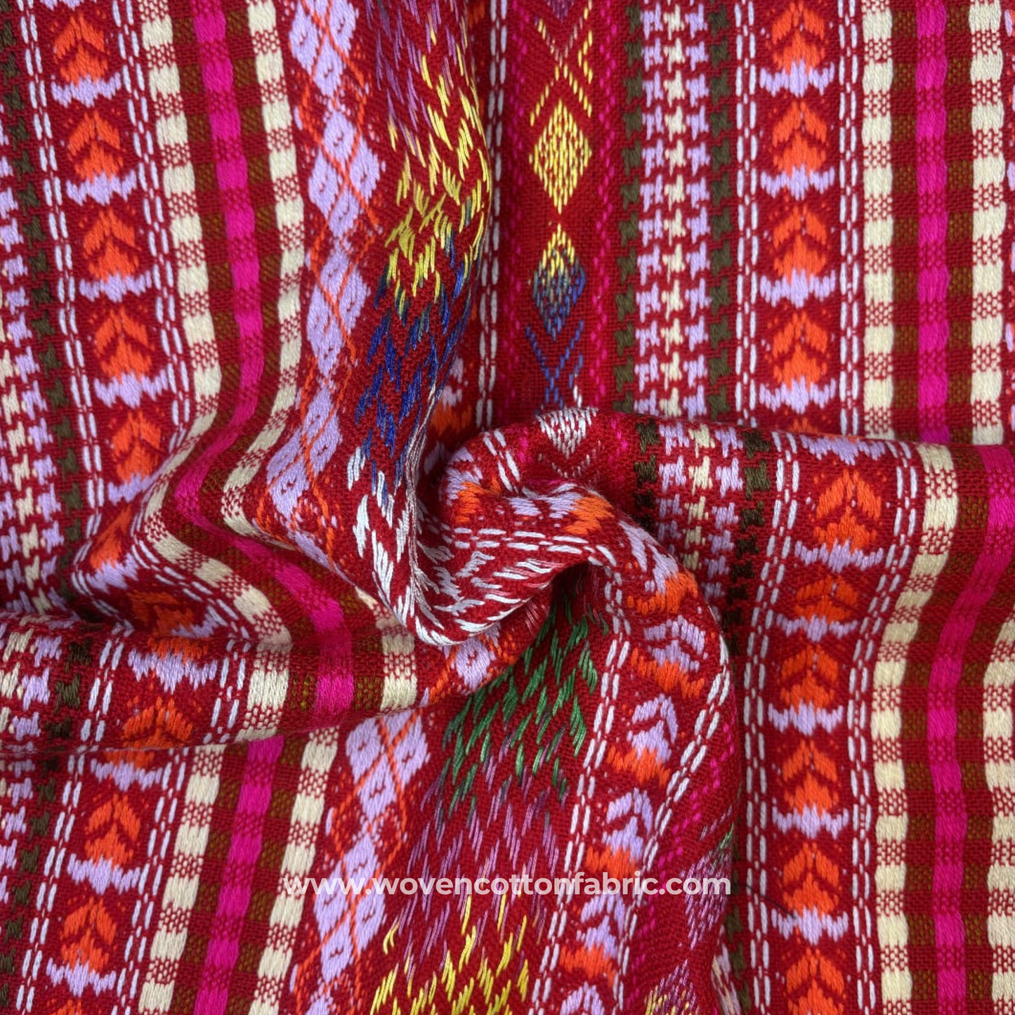 Crimson Ikat Heritage Jacquard Fabric, Per Meter