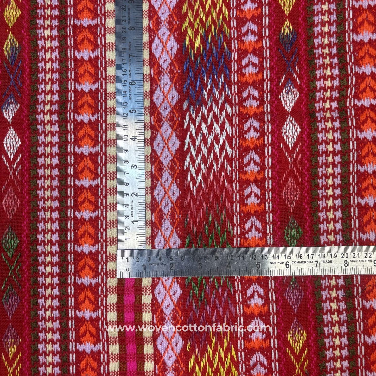 Crimson Ikat Heritage Jacquard Fabric, Per Meter