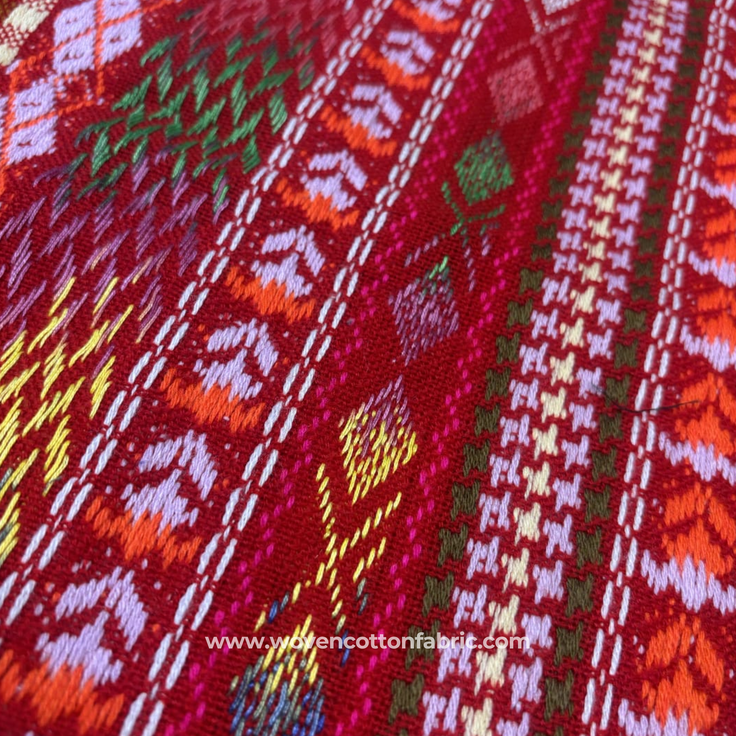 Crimson Ikat Heritage Jacquard Fabric, Per Meter