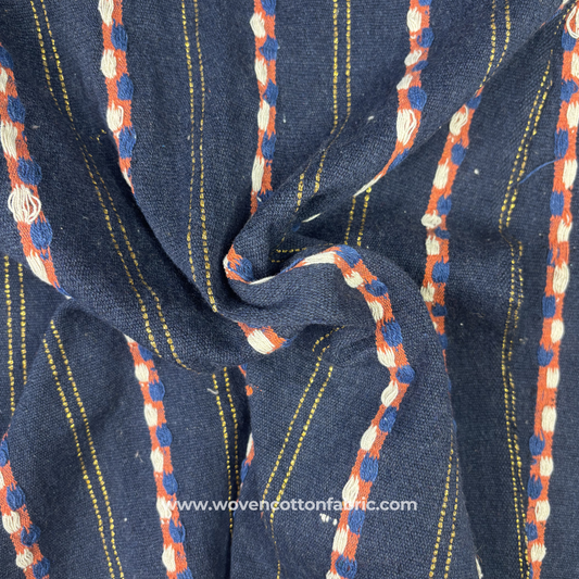 Midnight Gilded Pinstripe Tufted Cotton Fabric, Per Meter