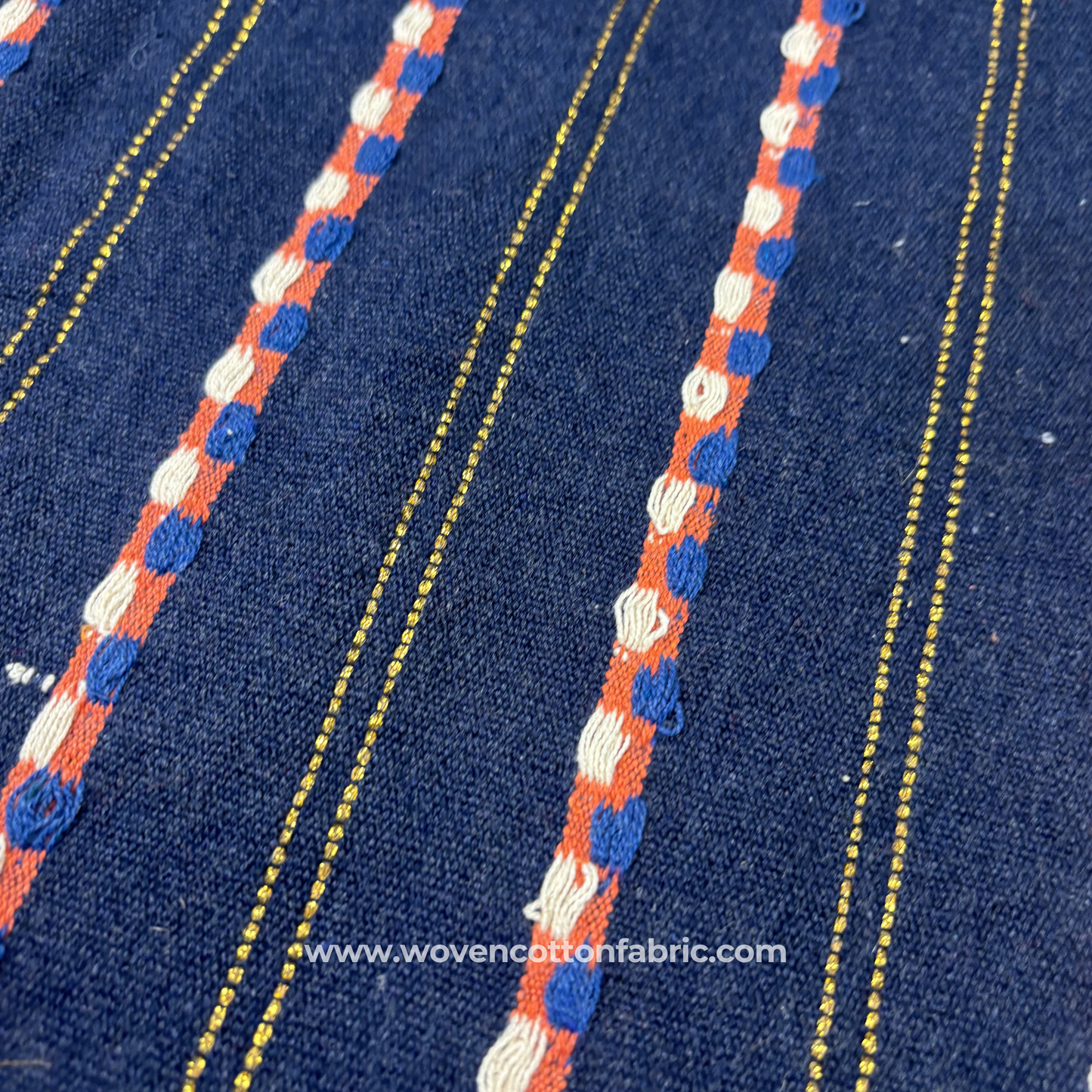 Midnight Gilded Pinstripe Tufted Cotton Fabric, Per Meter