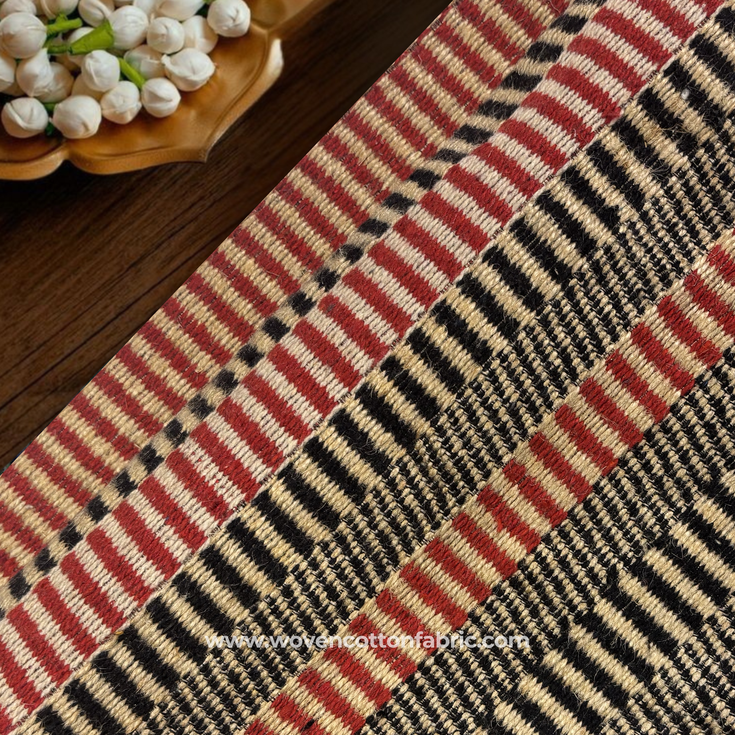 Crimson Highland Ribbed Jacquard Fabric, Per Meter