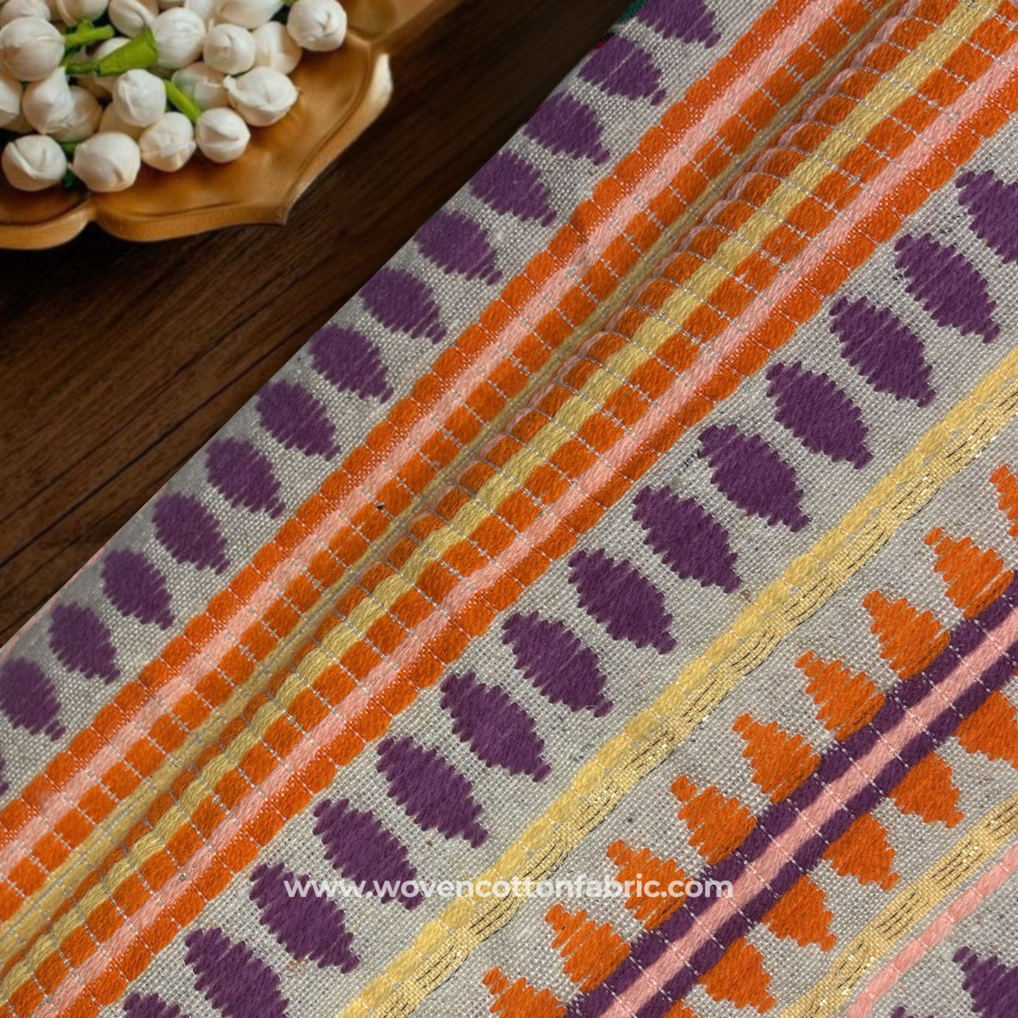 Sunset Bloom Gilded Cotton Weave Fabric, Per Meter