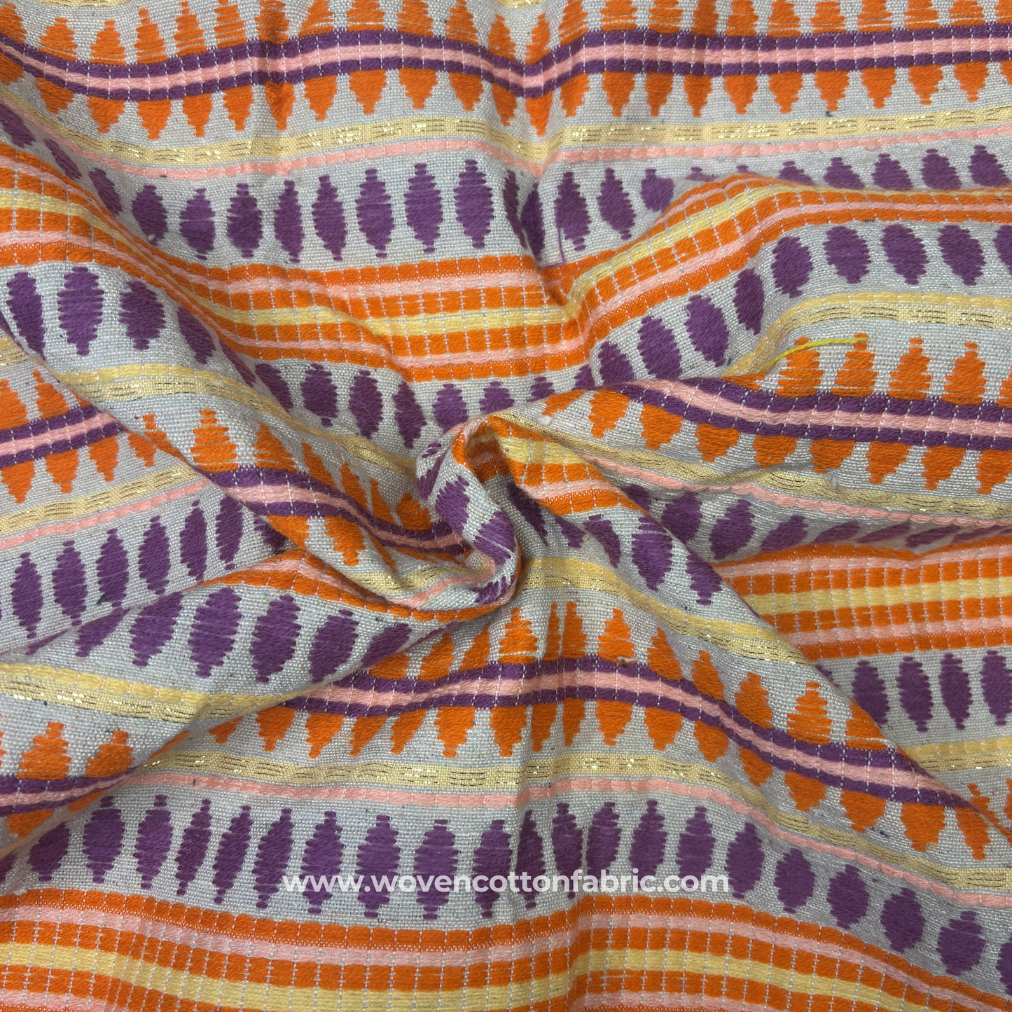 Sunset Bloom Gilded Cotton Weave Fabric, Per Meter