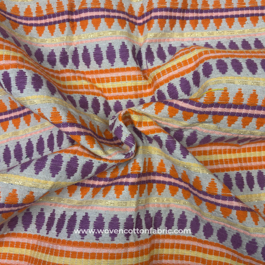 Sunset Bloom Gilded Cotton Weave Fabric, Per Meter
