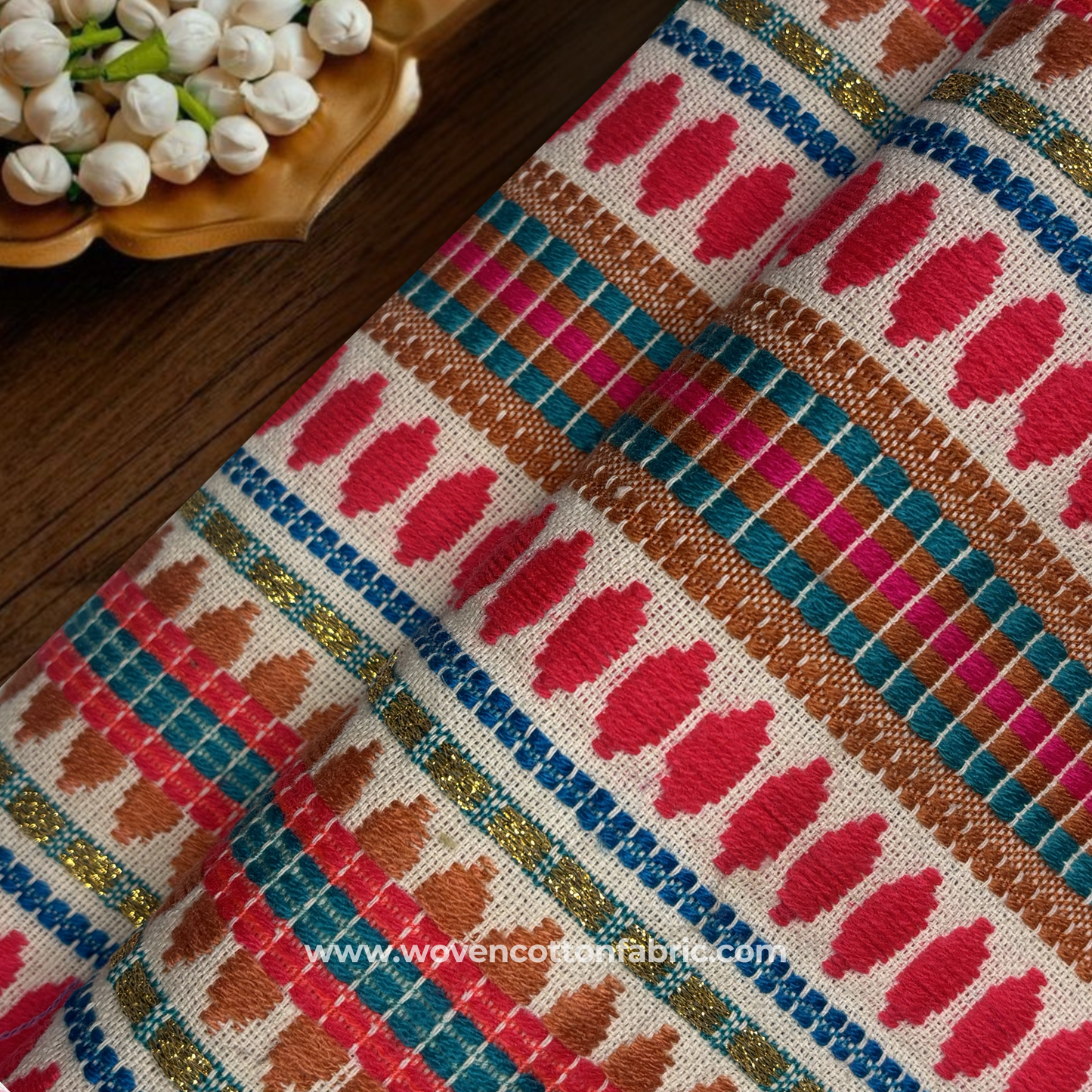 Vibrant Horizon Hand-Loomed Cotton Fabric, Per Meter