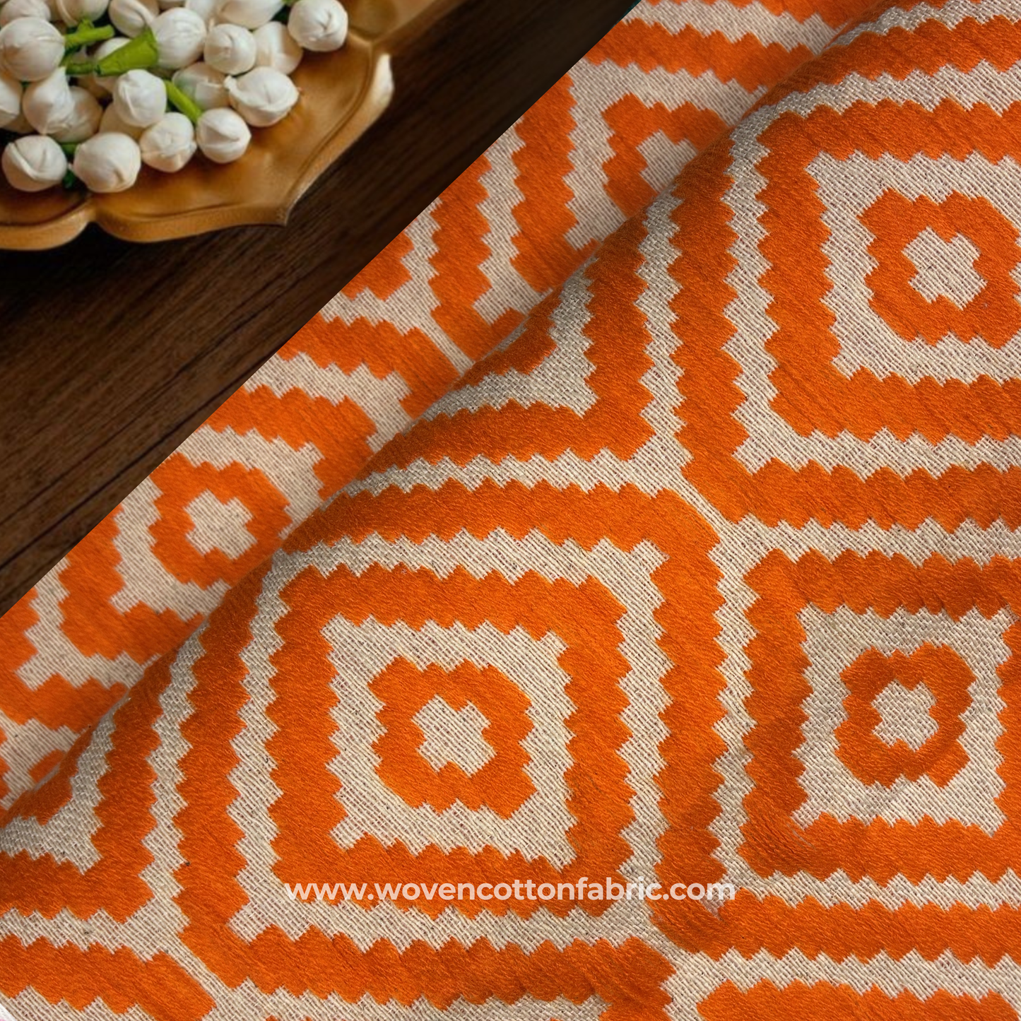 Saffron Diamond Ikat-Style Jacquard Fabric, Per Meter