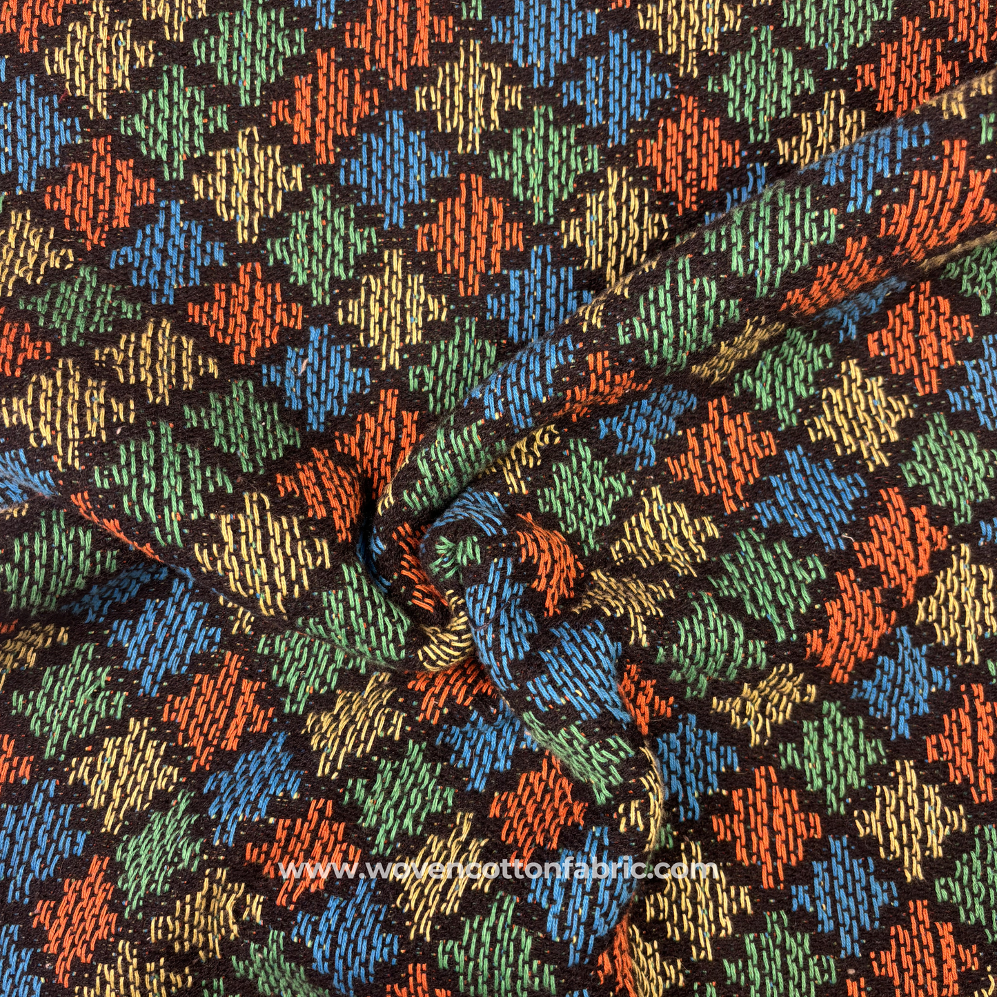 Prism Geometric Hand-Loomed Cotton Fabric, Per Meter